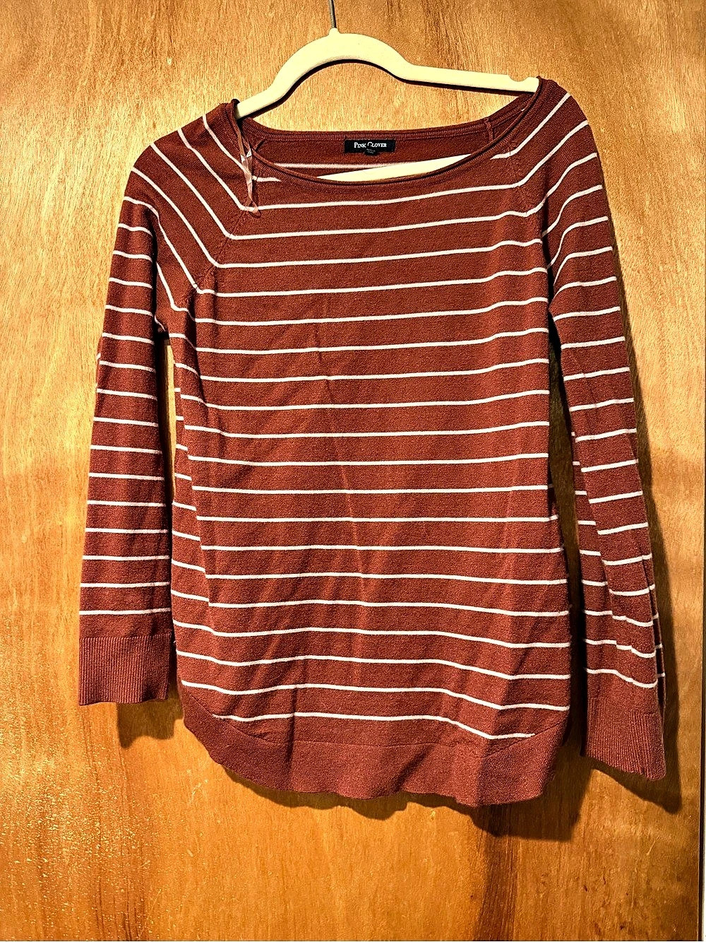 Pink Clover Striped Crew Neck Sweater in Rust and Cream Like New